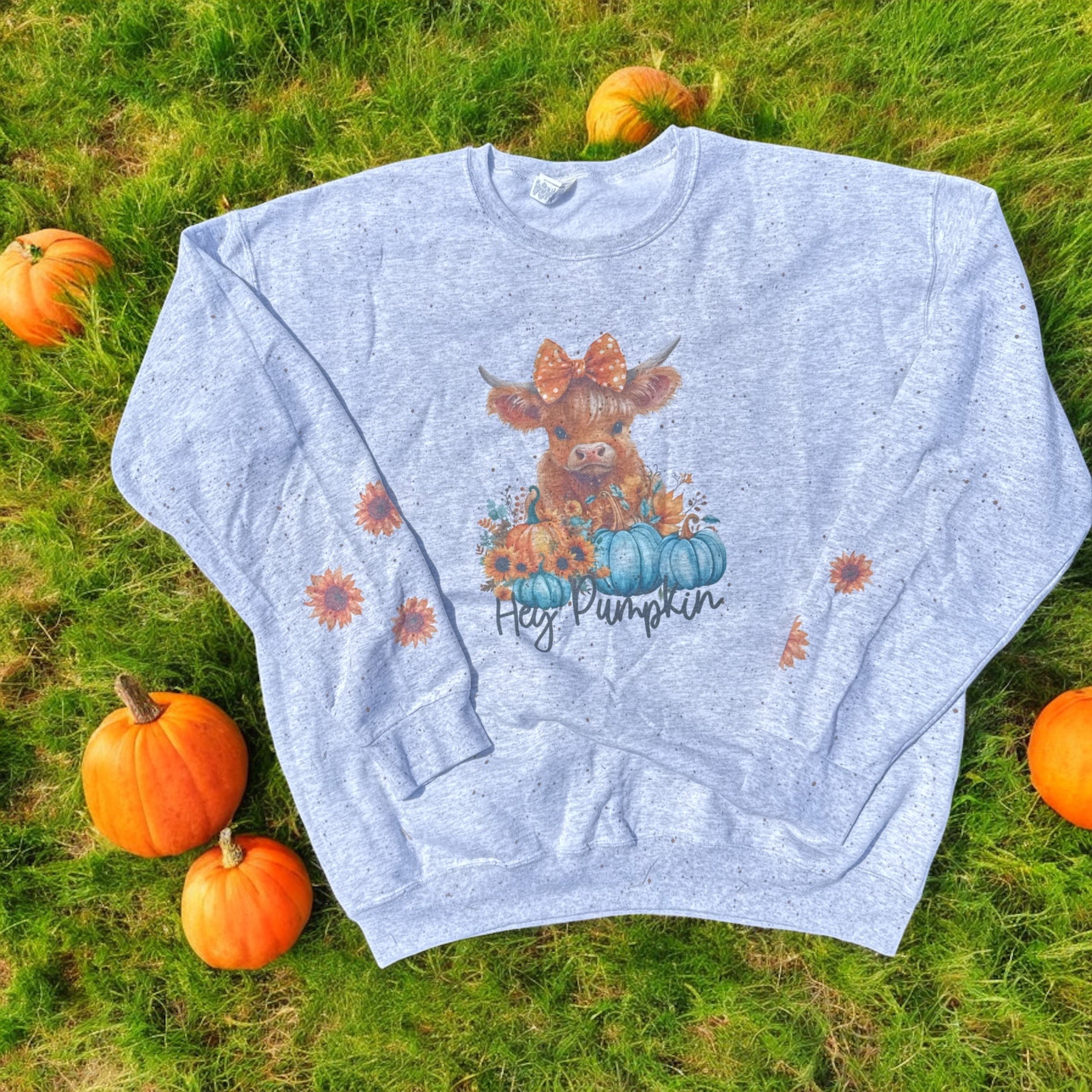 Hey Pumpkin Sunflower and Cow Sweatshirt