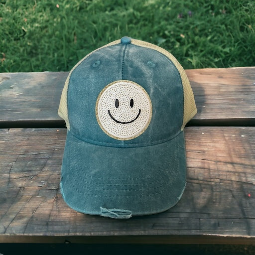 Sequin Smiley Trucker Hat