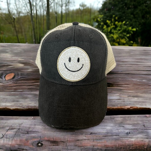 Sequin Smiley Trucker Hat