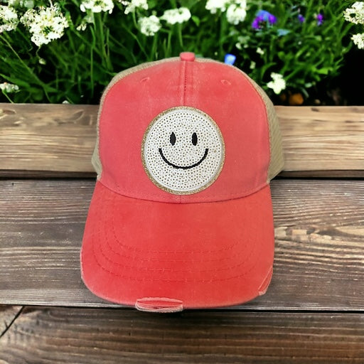 Sequin Smiley Trucker Hat