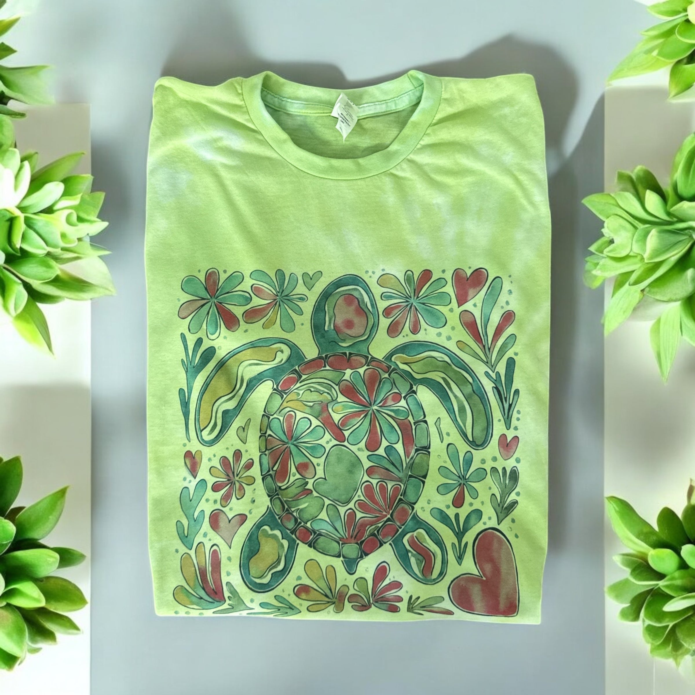 Floral Sea turtle Tie Dye T Shirt