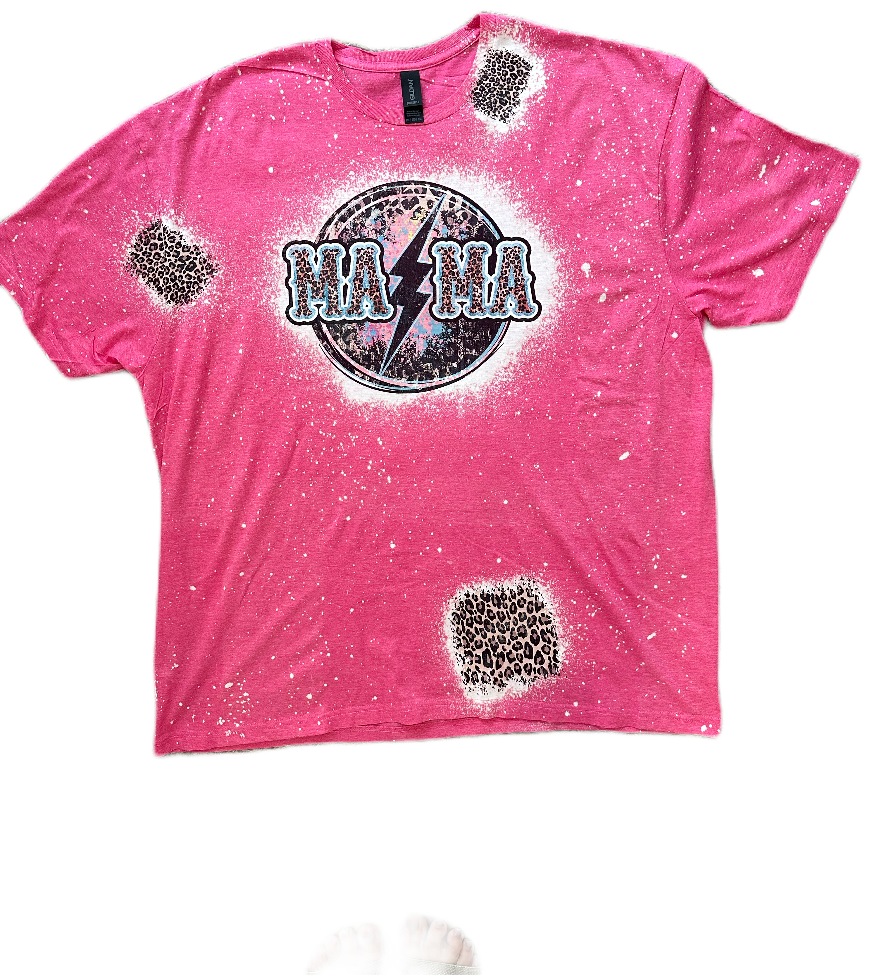 MaMa Lightening Bolt Tee with Leopard patches