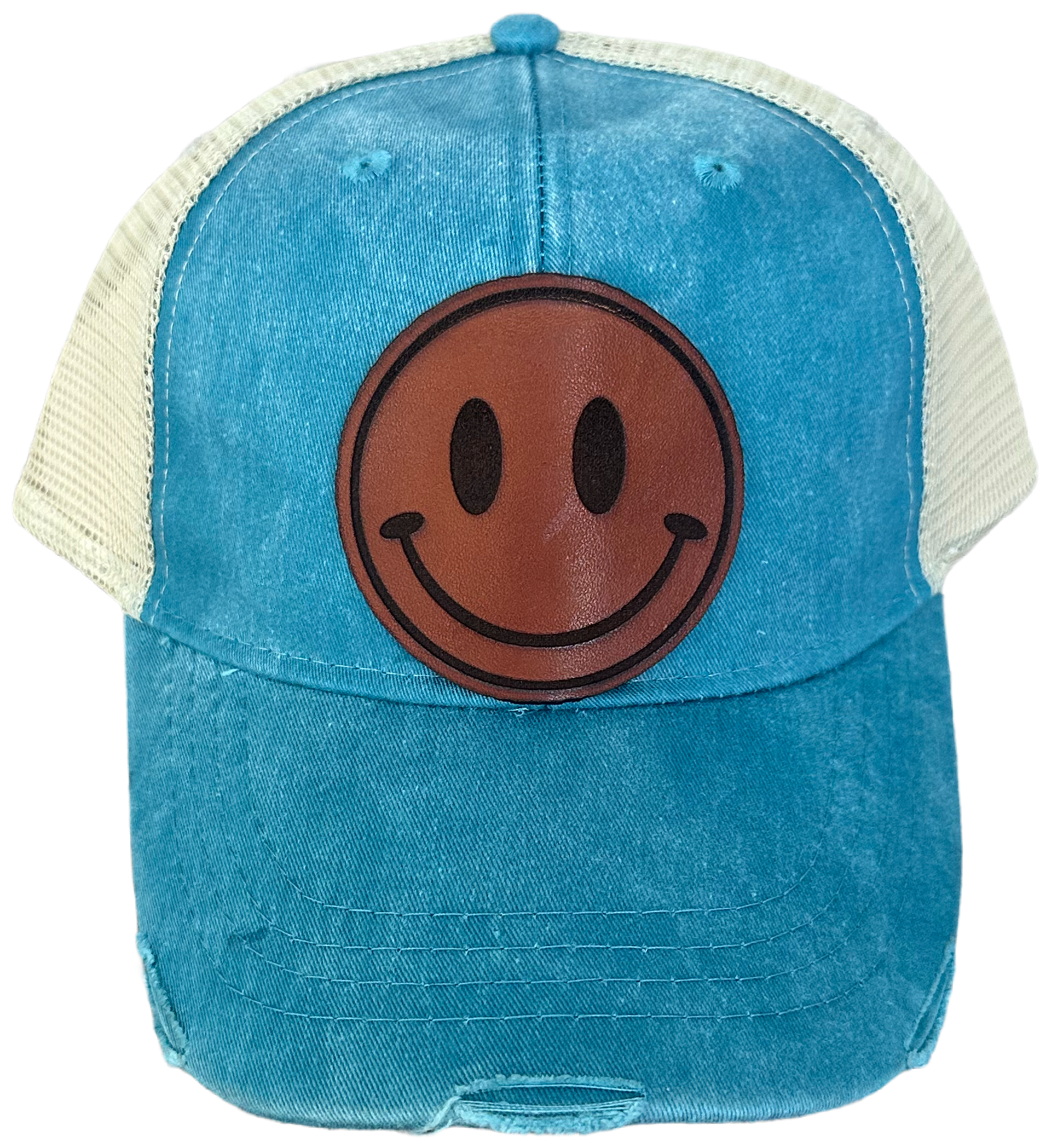 Leather Smiley Trucker Hat