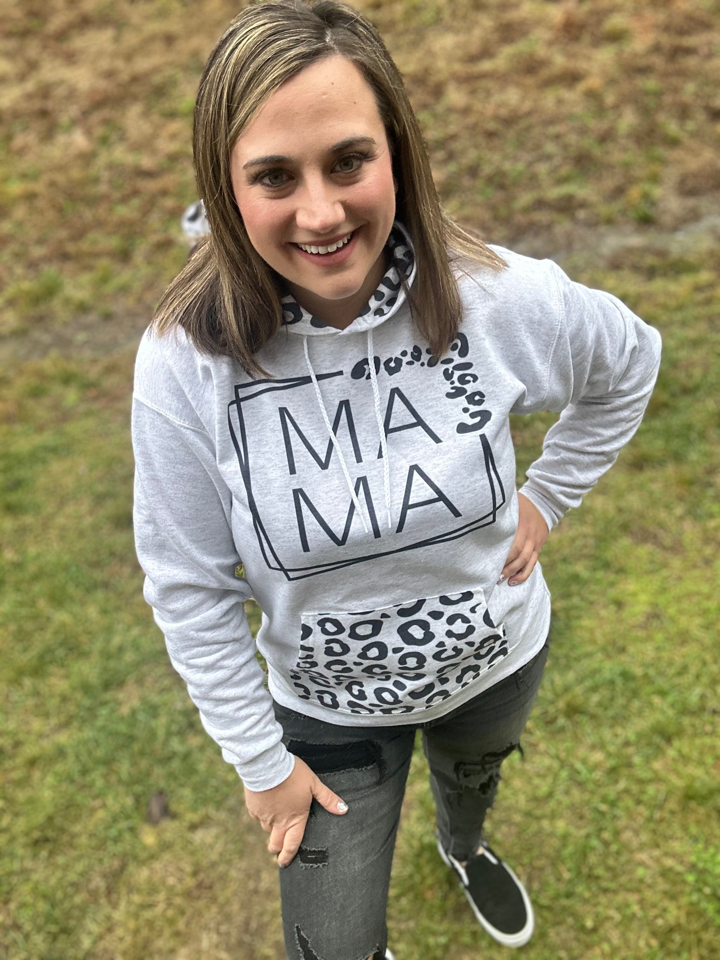 Mama Black Leopard Print Hooded Sweatshirt