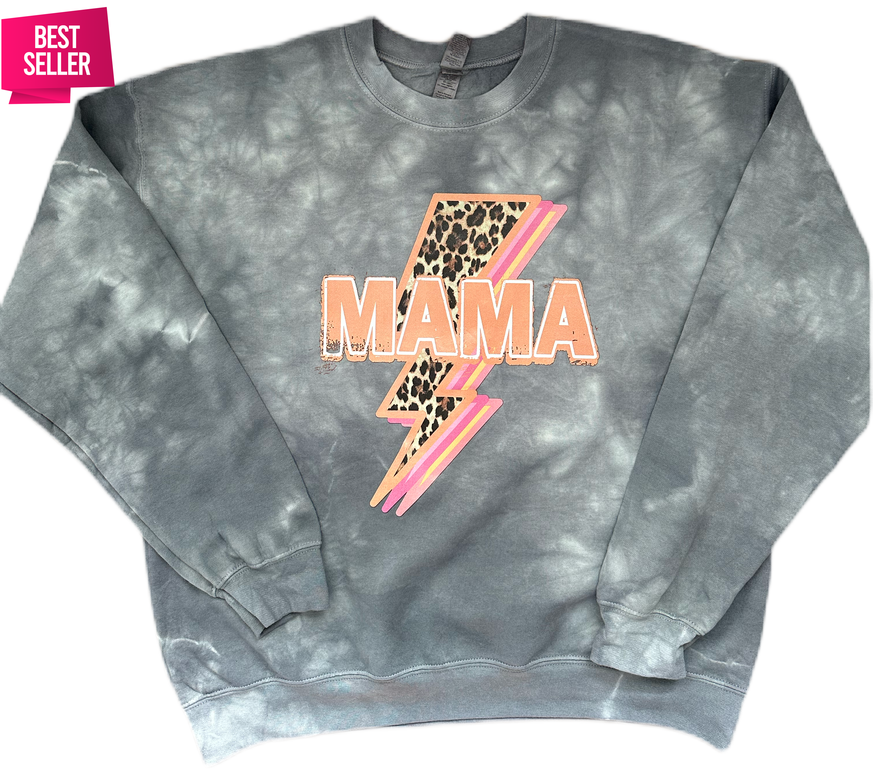 Mama Lightening Bolt Leopard Print Tie Dye Sweatshirt